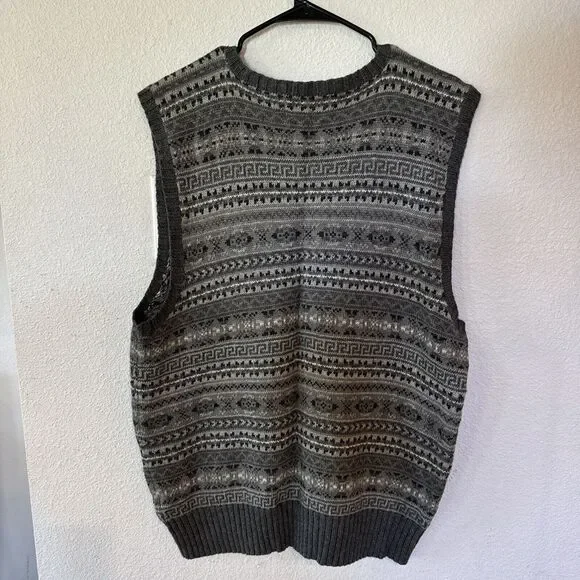 VTG Polo Ralph Lauren Sweater Gray Fair Isle Vest Silk Cashmere Cotton Mens XL